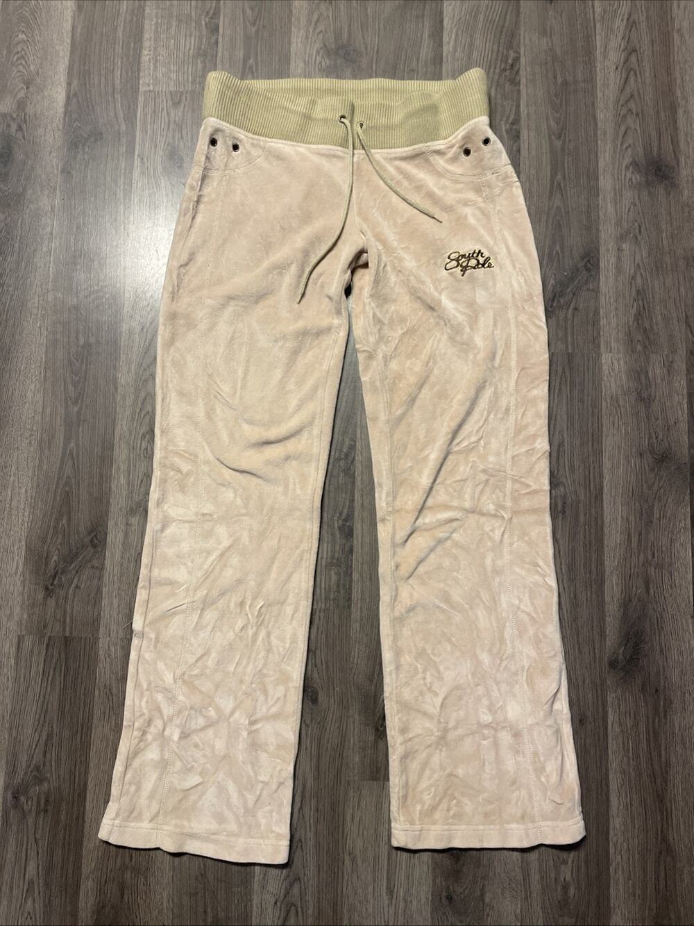 VTG Y2K Southpole Velour Sweatpants Beige Tan Straight Leg Womens Size M Track